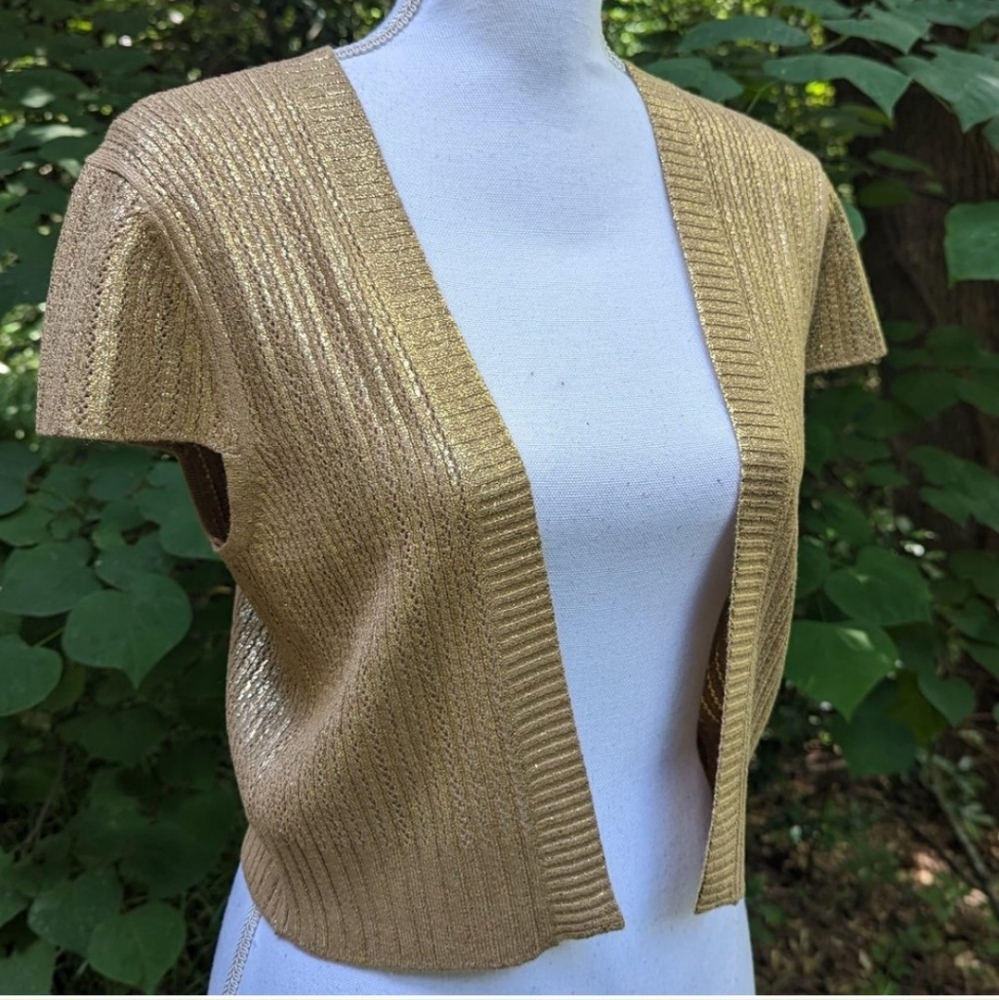 BCBGMaxazria Metallic Gold Cropped Cardigan NWT